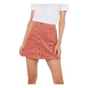Forever 21 Corduroy Button Front Mini Skirt Pink Peach Knit A-Line S